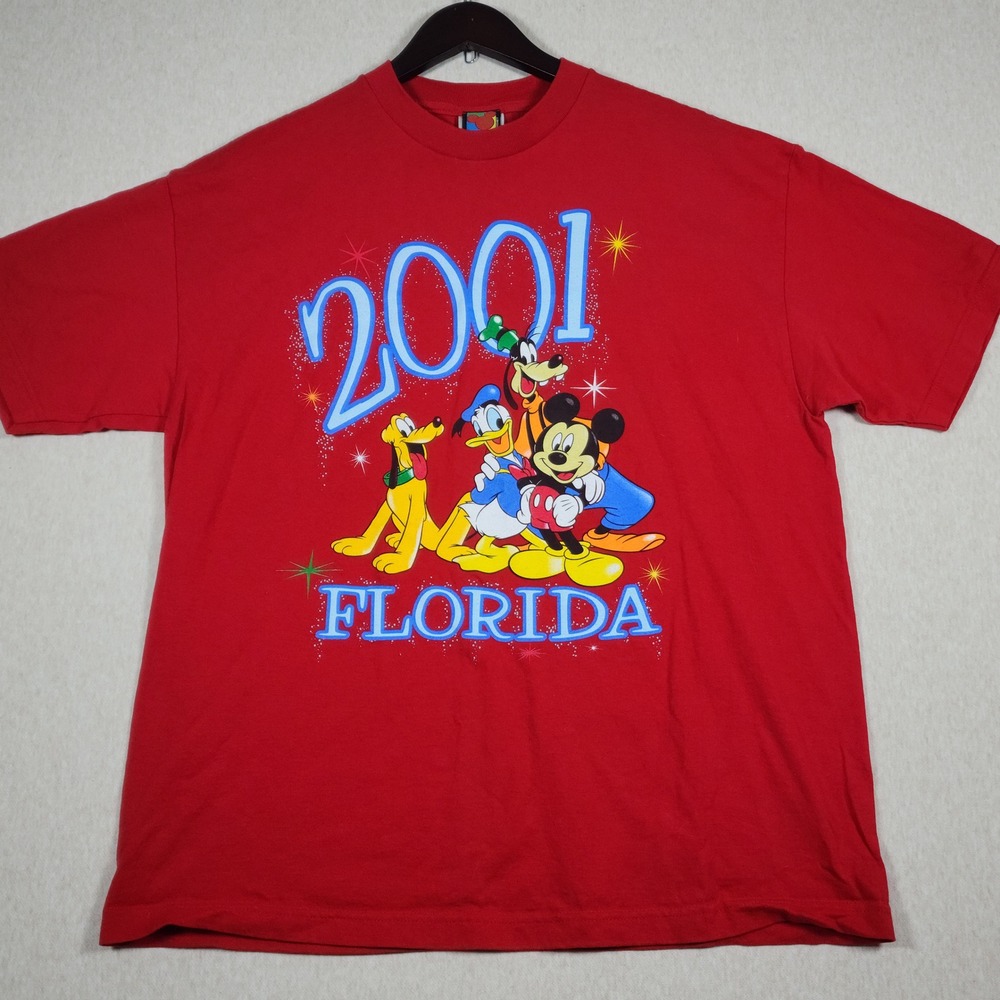 Vintage 2001 Disney Florida Mickey Friends Graphic Tee Shirt Mens XL Red Alstyle